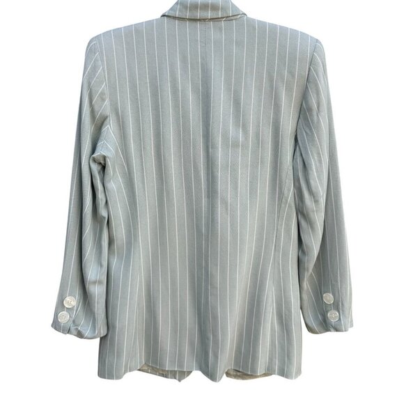 Kasper A.S.L. Womens Pinstriped Mint Green Double-Breasted Blazer Jacket 10 - Picture 7 of 9